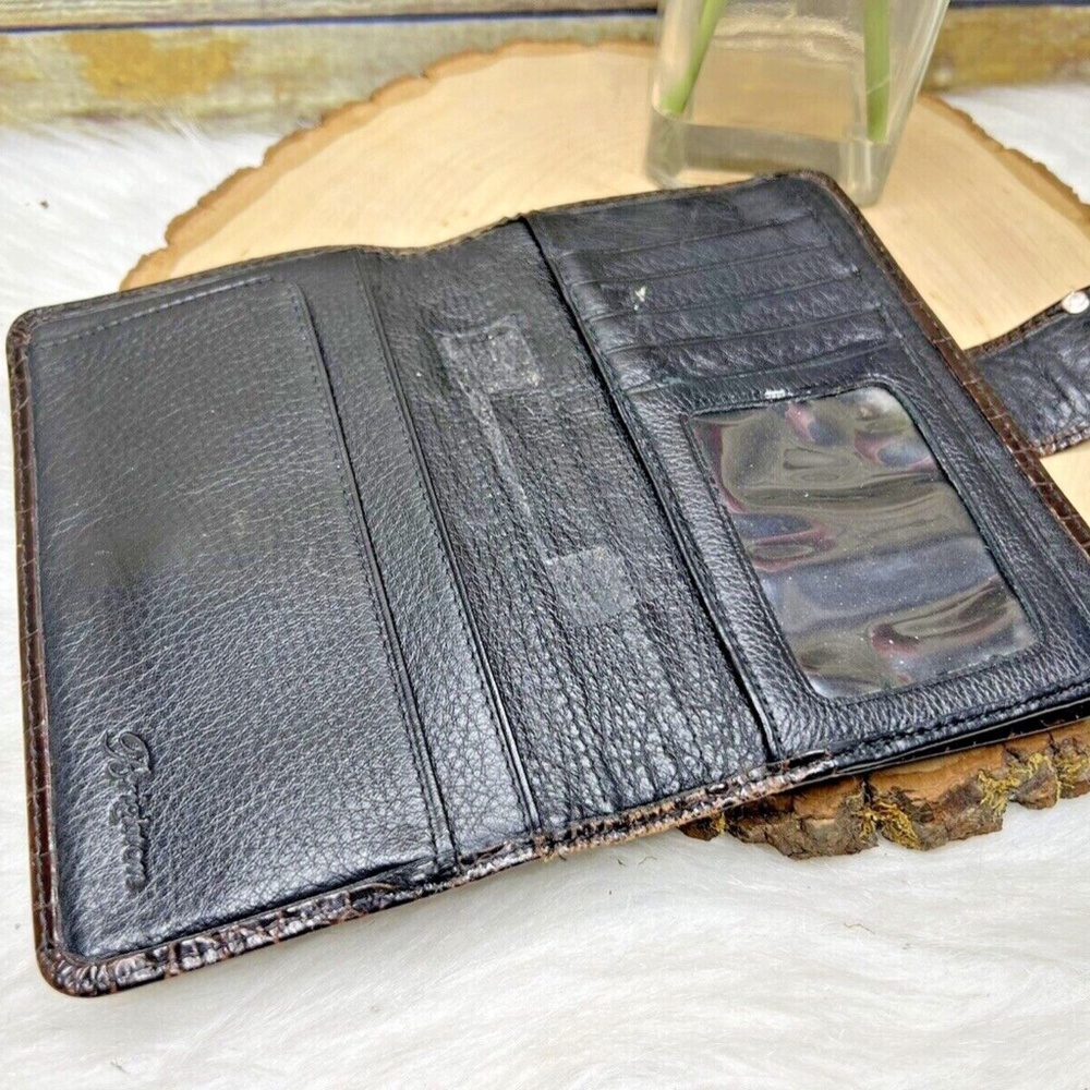 Vntg Brighton Brown Croc Embossed Leather Wallet Folder Folio Journal Case Cover - Picture 4 of 11
